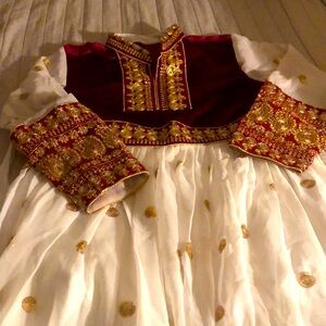 Beautiful Afghani burgundy/gold & white dress fits like size M/L